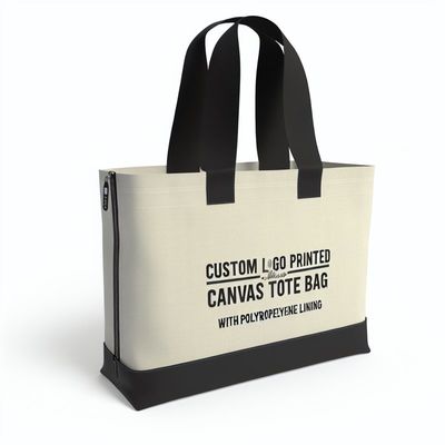 Logo na zamówienie Drukowane Zippered Canvas Tote Bag Z PP podszewką Do spersonalizowanych zakupów